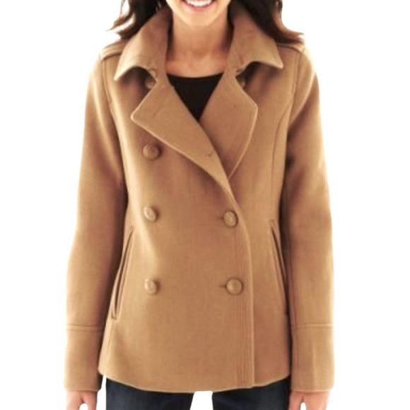 J. Crew Wool Blend Camel Latte Pea Coat Size Medium